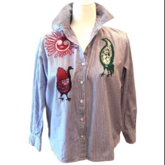 Aztec Southwestern Striped Button Down Shirt Sun Birds Sz S - Picture 10 of 10